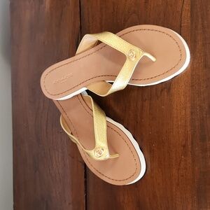 Coach gold tan brown leather flip flop sandal "Shelly". Size 7B/37